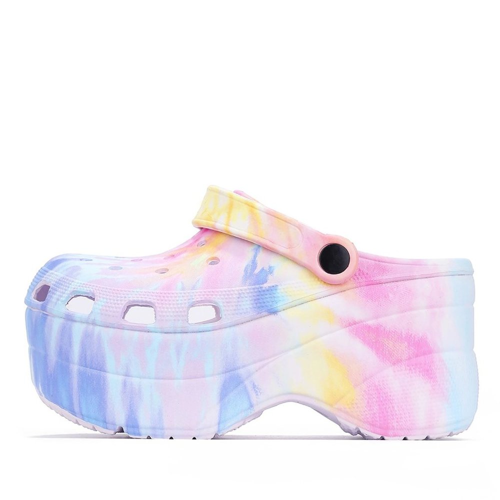NEW🔥 Pastel Tie Dye Classic Platform Clogs Sandals Wedge Heel Slingback Slip-On - Picture 6 of 7